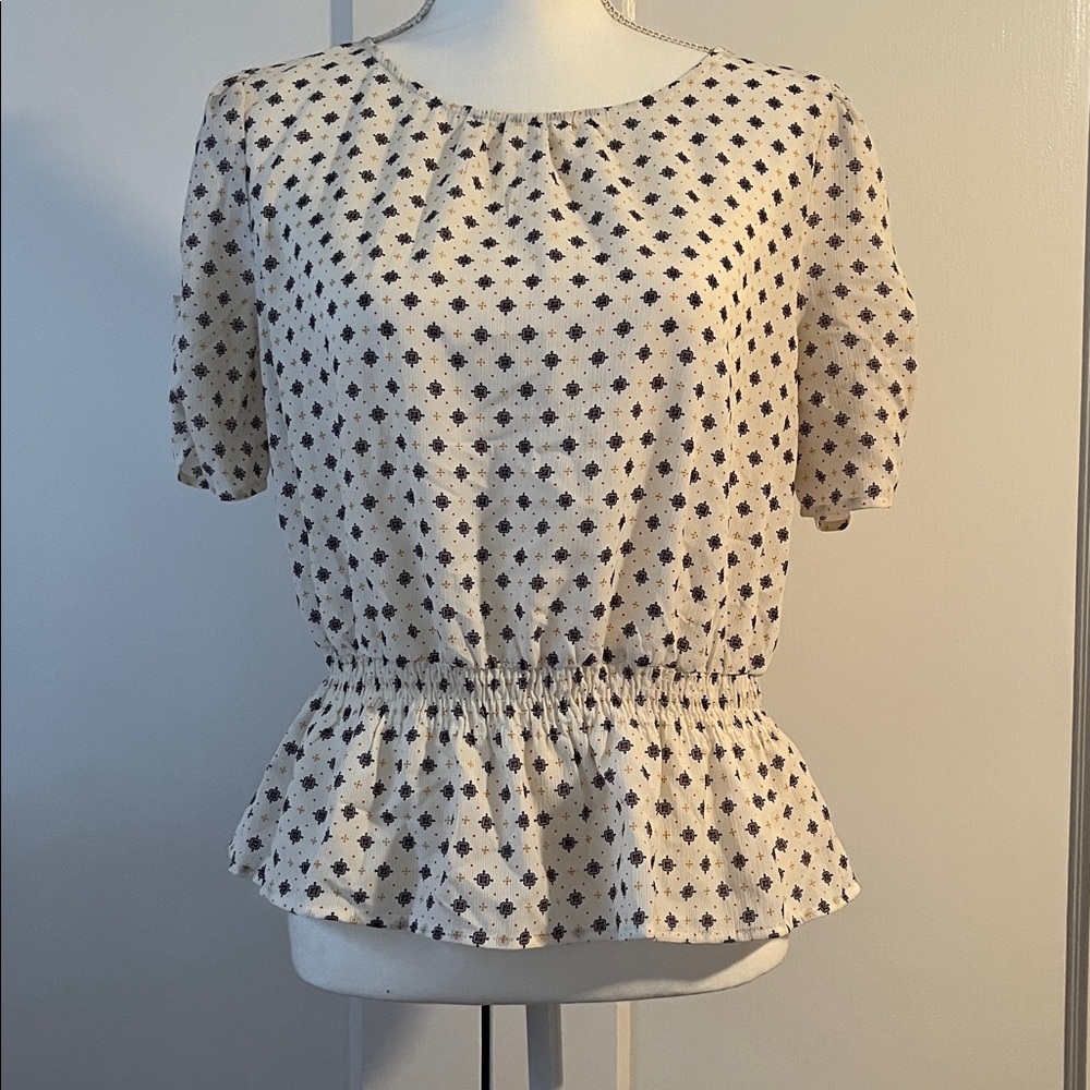 Elegant Cream and Black Patterned Women's Top